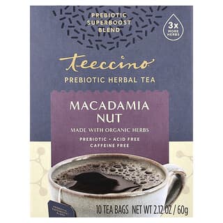 Teeccino, Prebiotic Herbal Tea, Macadamia Nut, Caffeine Free, 10 Tea Bags, 2.12 oz (60 g)