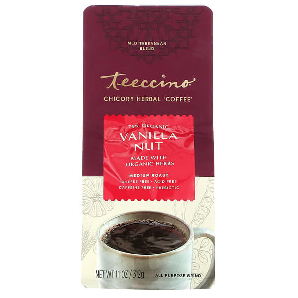 Teeccino, Café con hierbas de achicoria, Vainilla y frutos secos, Tostado medio, Sin cafeína, 312 g (11 oz)