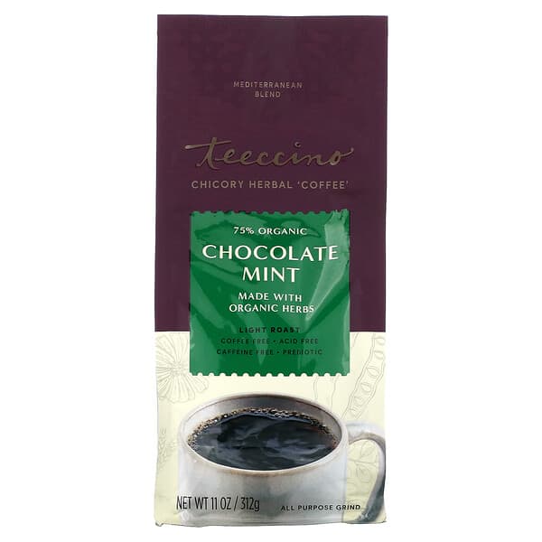 Teeccino, 有機菊苣草本“咖啡”，巧克力薄荷，輕度烘焙，無咖啡萃取，11 盎司（312 克）