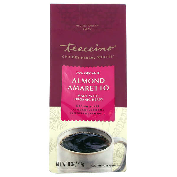 Teeccino, Травяной кофе из цикория, амаретто с миндалем, средней обжарки, без кофеина, 312 г (11 унций)