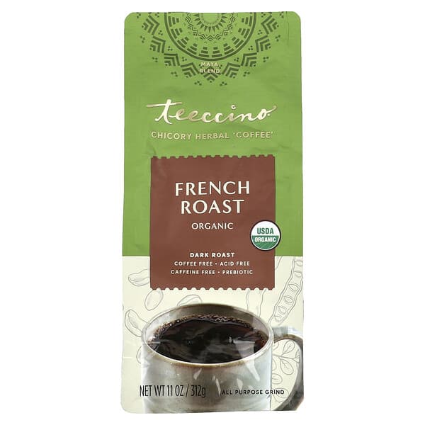 Teeccino, 有機菊苣草本咖啡，法式烘培，深度烘焙，無咖啡萃取，11 盎司（312 克）