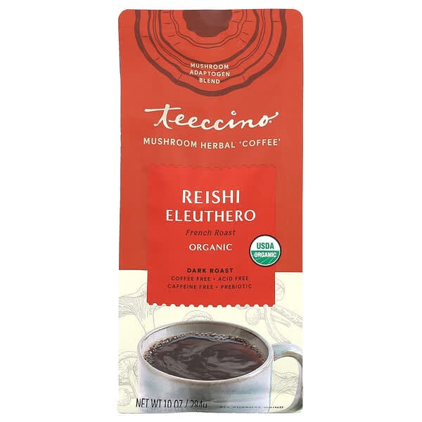 Teeccino, 蘑菇草本咖啡，靈芝刺五加茶，深度烘焙，無咖啡萃取，10 盎司（284 克）