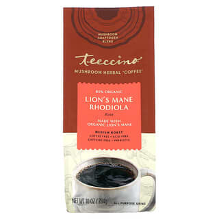 Teeccino, Mushroom Herbal Coffee, Lion's Mane Rhodiola, Medium Roast, Caffeine Free, 10 oz (284 g)