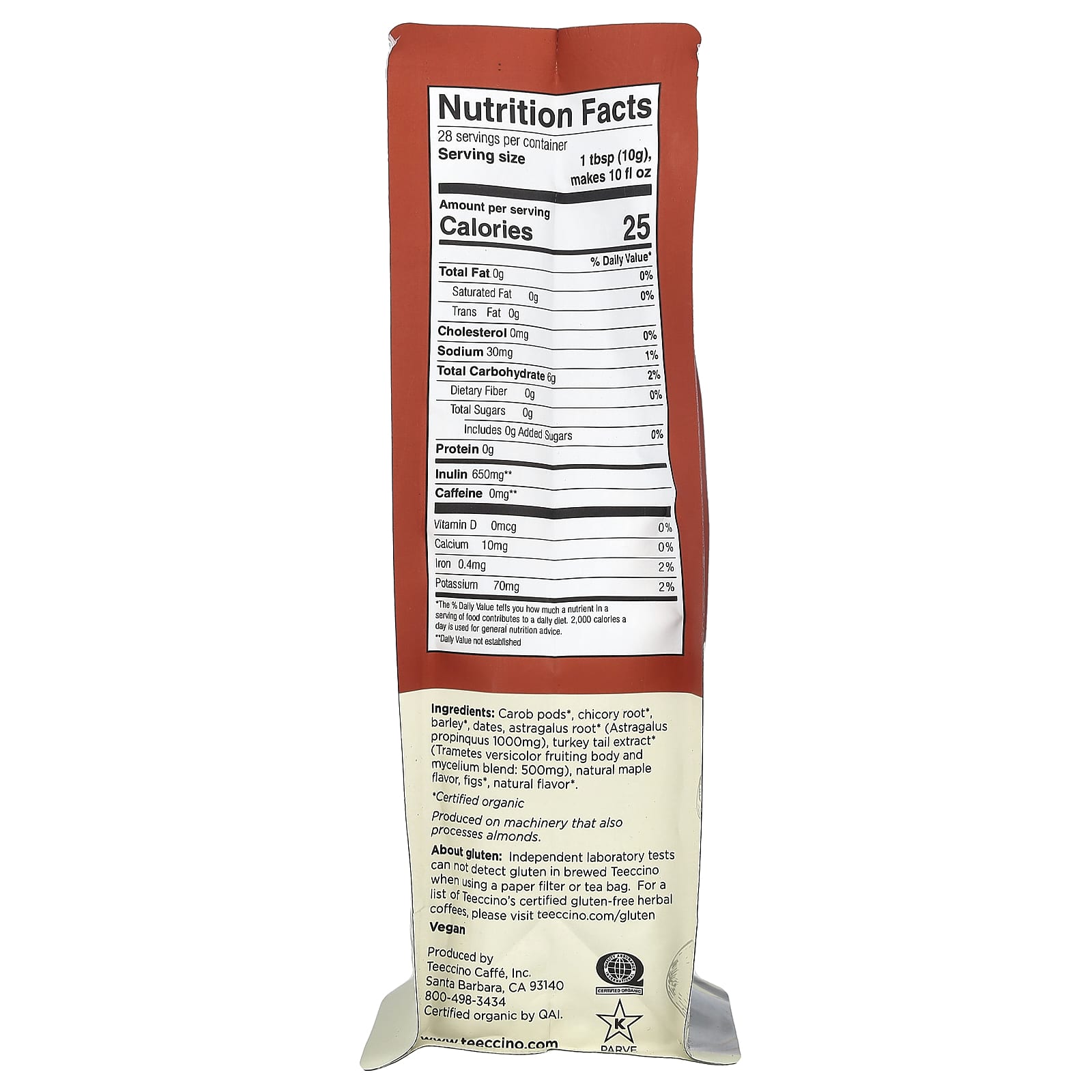 Teeccino, Mushroom Herbal Coffee, Turkey Tail Astragalus, Toasted Maple