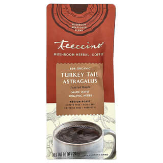 Teeccino, Organic Mushroom Herbal Coffee, Turkey Tail Astragalus, Toasted Maple, Medium Roast, Caffeine Free, 10 oz (284 g)