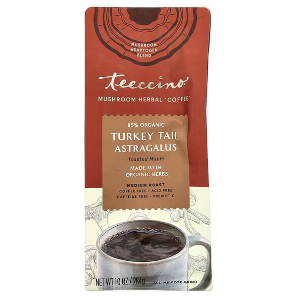 Teeccino, 버섯 허브 커피, 구름버섯 황기, 구운 메이플, 미디엄 로스트, 카페인 무함유, 284g(10oz)