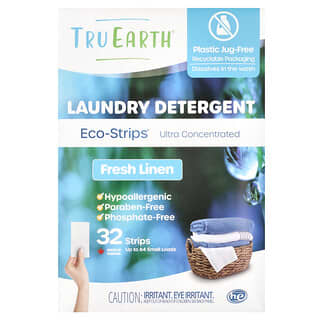 Tru Earth, Eco-Strips®, 세탁 세제, 고농축, 깨끗한 린넨, 스트립 32개