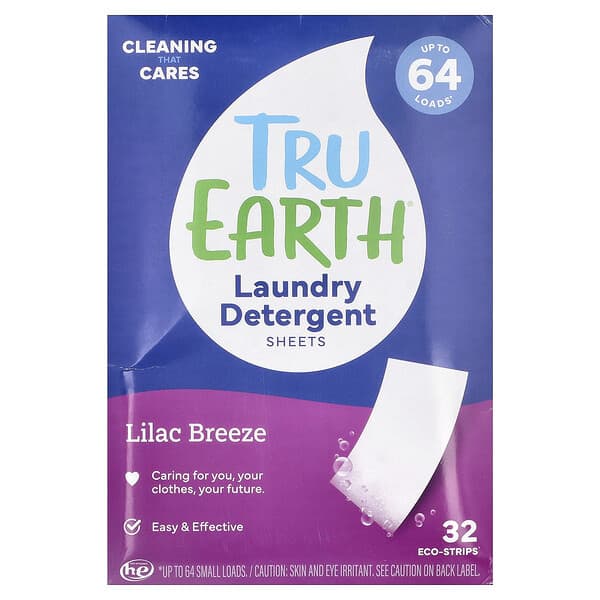 Tru Earth, 세탁 세제 시트, 라일락 브리즈, 친환경 스트립 32개