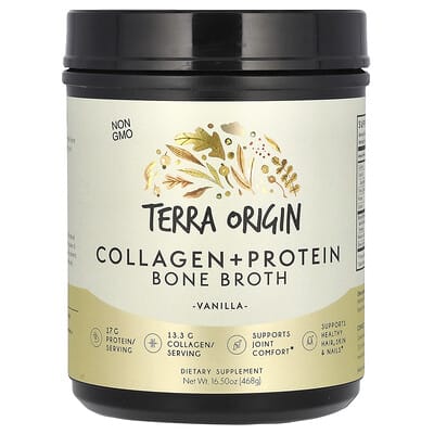 Terra Origin, Collagen + Bone Broth Protein Powder, Vanilla, 16.5 oz (468 g)