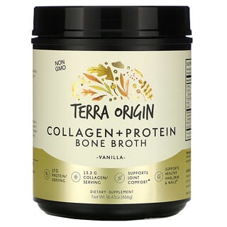 Terra Origin, Костный бульон с коллагеном и белком, ваниль, 466 г (16,43 унции)