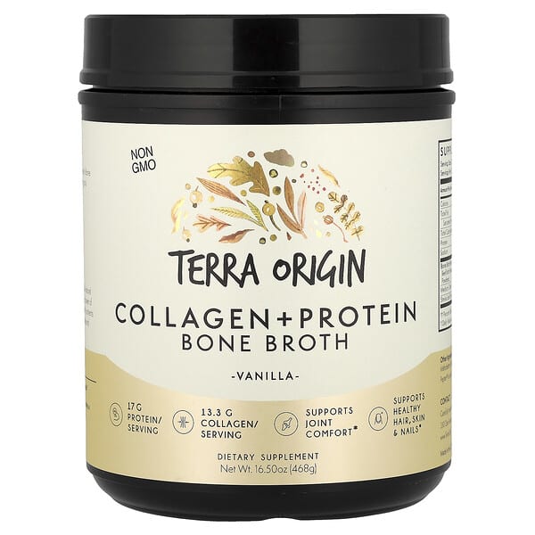 Terra Origin, 膠原蛋白 + 骨湯蛋白質粉，香草味，16.5 盎司（468 克）