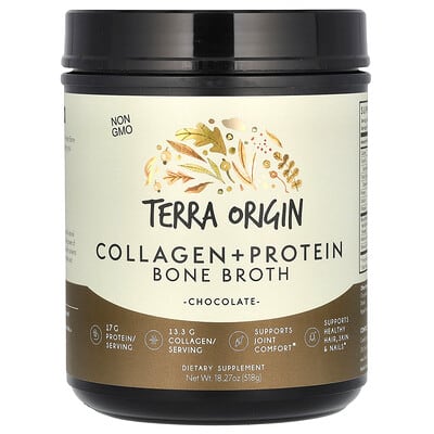 Terra Origin, Collagen + Protein Bone Broth, Chocolate Flavor, 18.27 oz (518 g)