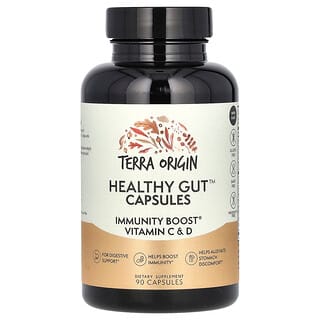 Terra Origin, Kapsul untuk Usus Sehat dengan Peningkat Kekebalan Vitamin C & D, 90 Kapsul