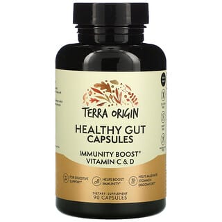 Terra Origin, капсулы для здоровья кишечника с витаминами C и D для повышения иммунитета, 90 капсул