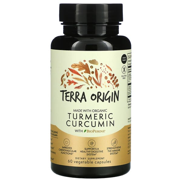 Terra Origin, BioPerine（バイオペリン）配合ターメリッククルクミン、ベジカプセル60粒