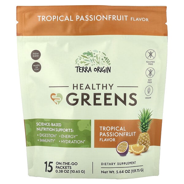 Healthy Greens, Tropical Passionfruit, 15 On-The-Go Packets, 0.38 oz (10.65 g) Each