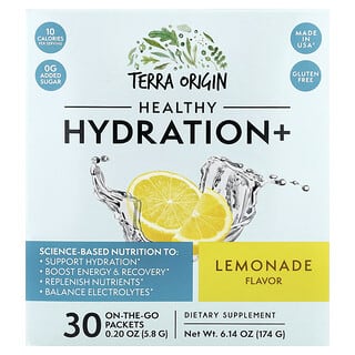 Terra Origin, Hidratación saludable y más, Limonada, 30 sobres para llevar, 5,8 g (0,20 oz) cada uno