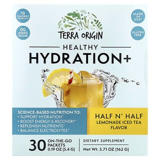 Terra Origin, Healthy Hydration+, Té helado de mitad y mitad de limonada, 30 sobres para llevar, 5,4 g (0,19 oz) cada uno