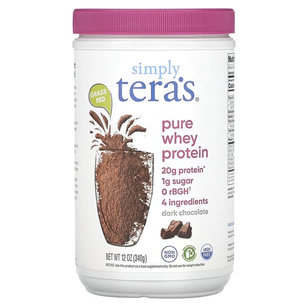 Tera's Whey, 牧草飼育、シンプルに高純度のホエイタンパク質、フェアトレードダークチョコレートカカオ、340g（12オンス）