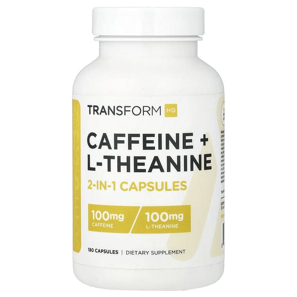 TransformHQ, Essentials, Koffein + L-Theanin, 180 kapslar