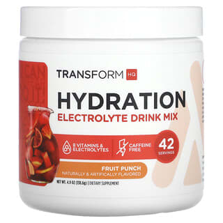 TransformHQ, Hidratación, Mezcla para preparar bebidas con electrolitos, Ponche de frutas`` 138,6 g (4,9 oz)