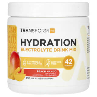TransformHQ, Hydratation, Mélange à boire enrichi en électrolytes, Sans caféine, Pêche et mangue, 135,7 g