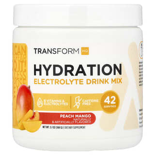 TransformHQ, Hydratation, Mélange à boire enrichi en électrolytes, Sans caféine, Pêche et mangue, 135,7 g