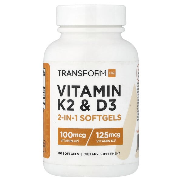 TransformHQ, Vitaminas K2 y D3, 120 cápsulas blandas