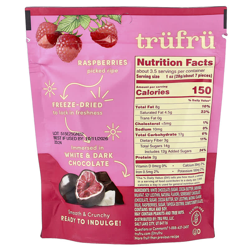 Zmeură liofilizată, ciocolată neagră + albă, 96 g
