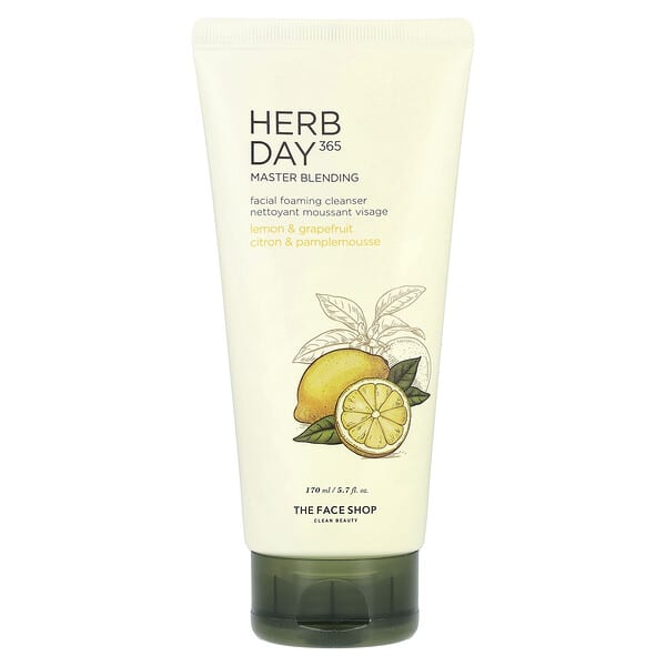 The Face Shop, Herb Day 365, 페이셜 포밍 클렌저, 레몬 & 자몽, 170ml(5.7fl oz)