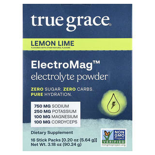 True Grace, ElectroMag™, 전해질 가루, 레몬 라임, 스틱팩 16개, 개당 5.64g(0.20oz)