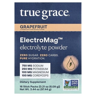 True Grace, ElectroMag™, 전해질 가루, 자몽, 스틱팩 16개, 개당 6.09g(0.21oz)