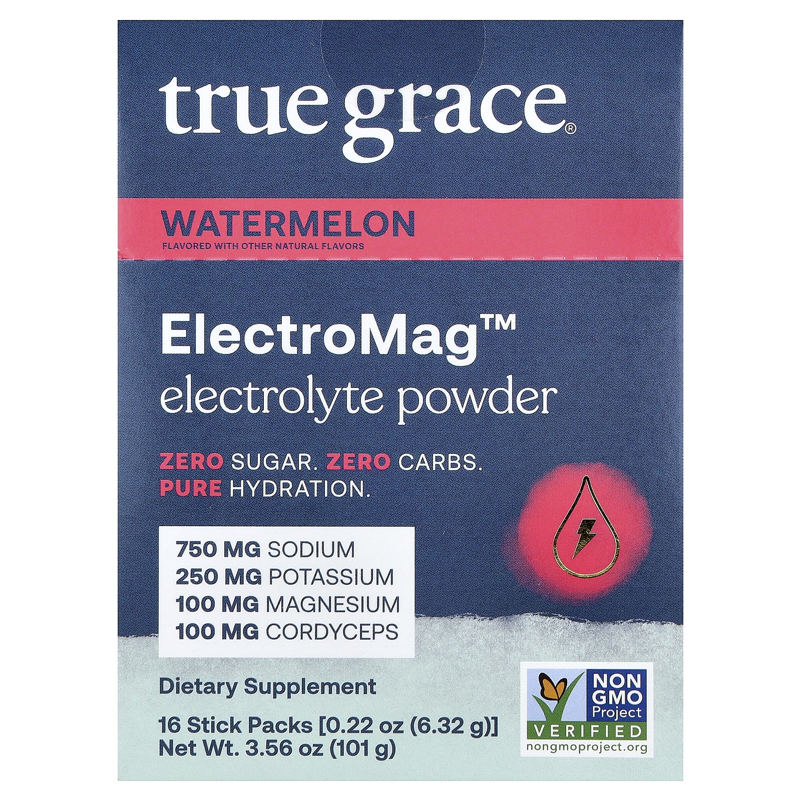 True Grace, ElectroMag™, электролитный порошок, со вкусом арбуза, 16 пакетиков по 6,32 г (0,22 унции)