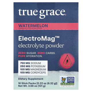 True Grace, ElectroMag™, 전해질 가루, 수박, 스틱팩 16개, 개당 6.32g(0.22oz)