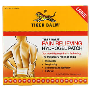Tiger Balm, Parche de hidrogel para aliviar el dolor, Grande, 4 parches