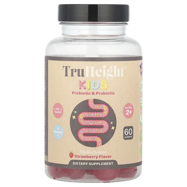 TruHeight Kids Prebiotic & Probiotic Gummies, For Kids 2+, Strawberry, 60 Gummies