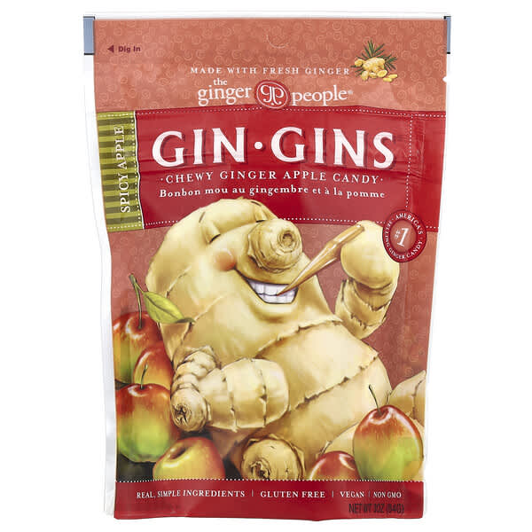 The Ginger People, Gin Gins®, seg ingefära-äpplegodis, kryddigt äpple, 84 g