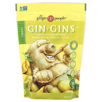 The Ginger People, Gin Gins®, Ginger Chewables, Lemon Flavor, 3 oz (84 g)
