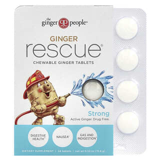 The Ginger People, Ginger Rescue, Comprimidos masticables de jengibre, Fuerte, 24 comprimidos, 15,6 g (0,55 oz)