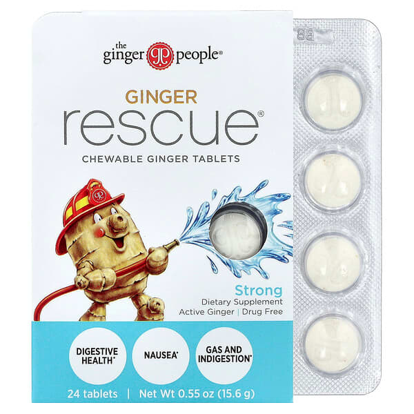 The Ginger People, Ginger Rescue, Comprimés à croquer au gingembre, Fort, 24 comprimés, 15,6 g