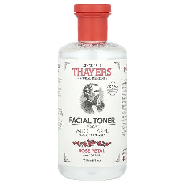 Thayers, โทนเนอร์สำหรับผิวหน้า กลิ่นวิชฮาเซล ปราศจากแอลกอฮอล์ กลิ่นกลีบกุหลาบ ขนาด 12 ออนซ์ (355 มล.)