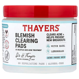 Thayers, Blemish Clearing Witch Hazel Pads, Lemongrass, 60 Exfoliating Pads