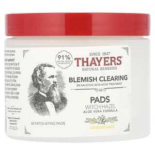 Thayers, Blemish Clearing Witch Hazel Pads, Lemongrass, 60 Exfoliating Pads
