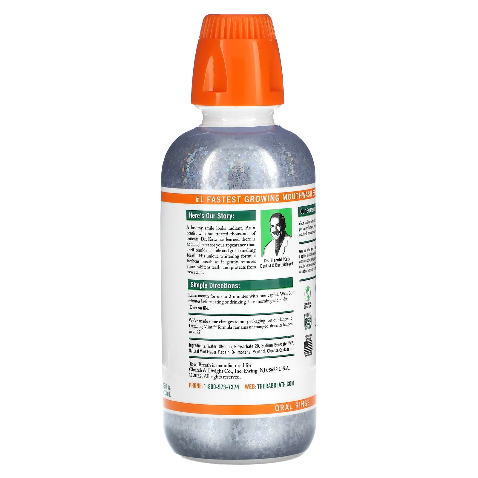 TheraBreath, Whitening Fresh Breath、オーラルリンス、ダズリングミント、473ml（16液量オンス）