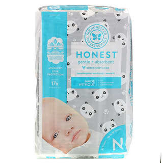 The Honest Company, Fraldas honestas, forro supermacio, recém-nascido, até 10 libras, Pandas, 32 fraldas