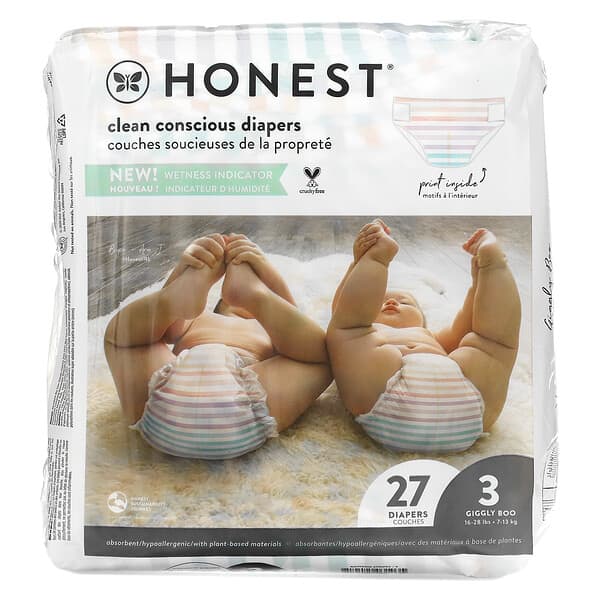 The Honest Company, Honest（オネスト）おむつ、サイズ3、16～28ポンド（7.3～12.7kg）、ローズブロッサム、27枚