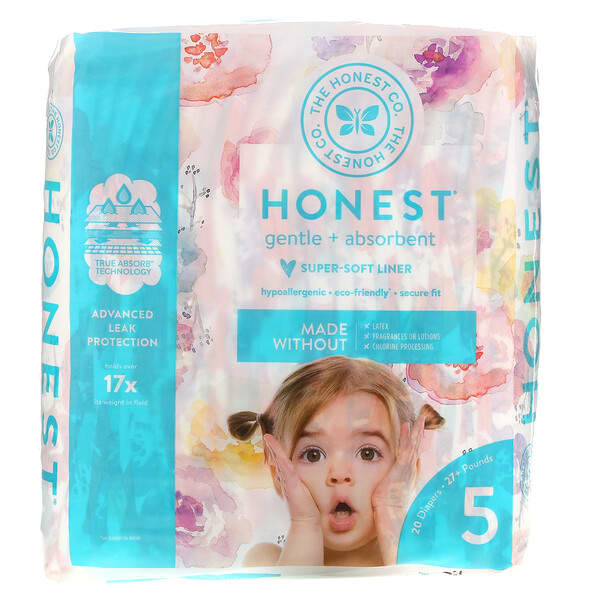 The Honest Company‏, Honest Diapers, Size 5, 27+ Pounds, Rose Blossom, 20 Diapers