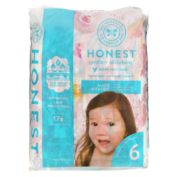 The Honest Company‏, Honest Diapers, Size 6, 35+ Pounds, Rose Blossom, 18 Diapers