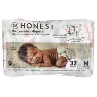 The Honest Company, Clean Conscious Diapers™ 신생아, 10lb, 다채로운 색상의 기린, 기저귀 32개입
