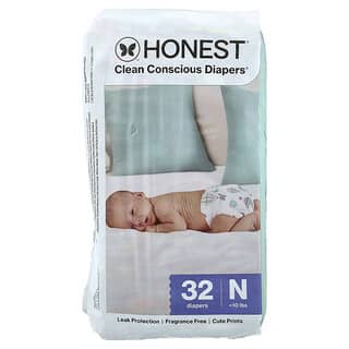 The Honest Company, Clean Conscious Diapers™ para recién nacidos, 10 lb, Jirafas multicolores, 32 pañales